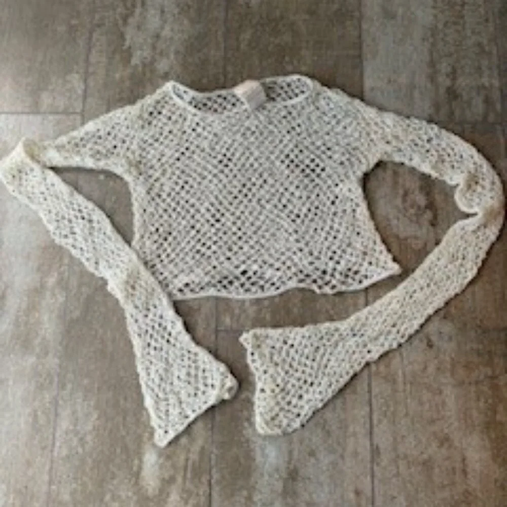 House of CB Neoma White Crochet Long Sleeve Top